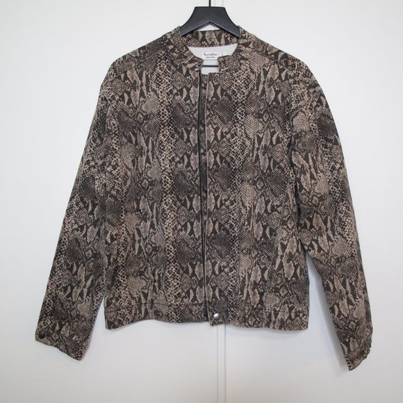 LOVEFIRE Brown Python Print Denim Bomber Jacket - Picture 11 of 11
